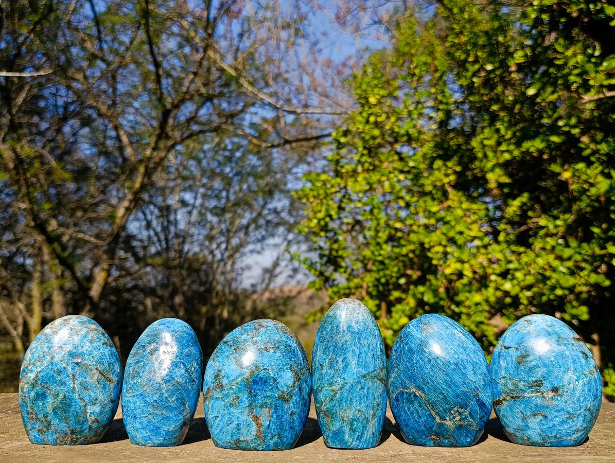 Polished Blue Apatite Standing Display Pieces x 6 From Betroka, Madagascar - Toprock Gemstones and Minerals 