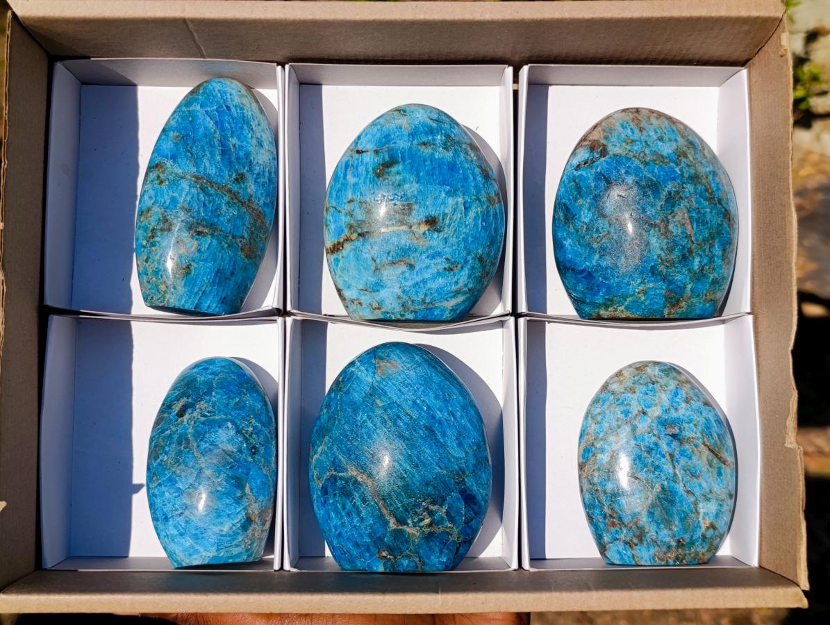 Polished Blue Apatite Standing Display Pieces x 6 From Betroka, Madagascar - Toprock Gemstones and Minerals 