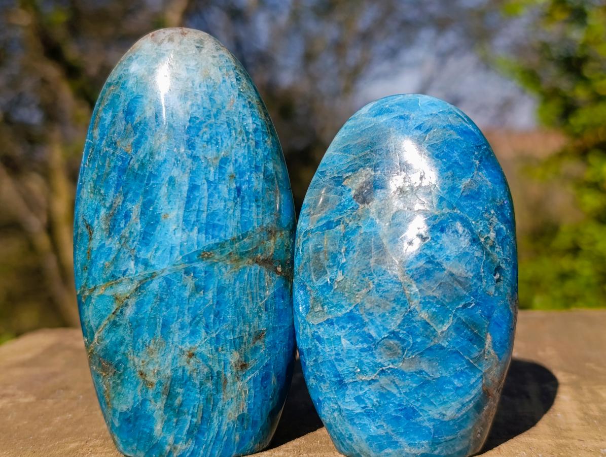 Polished Blue Apatite Standing Display Pieces x 6 From Betroka, Madagascar - Toprock Gemstones and Minerals 