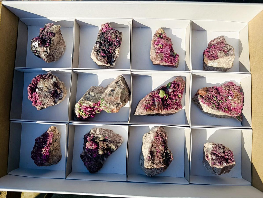 Natural Salrose Cobaltoan Dolomite Specimens with Malachite and Heterogenite x 12 From Kakanda, Congo - Toprock Gemstones and Minerals 