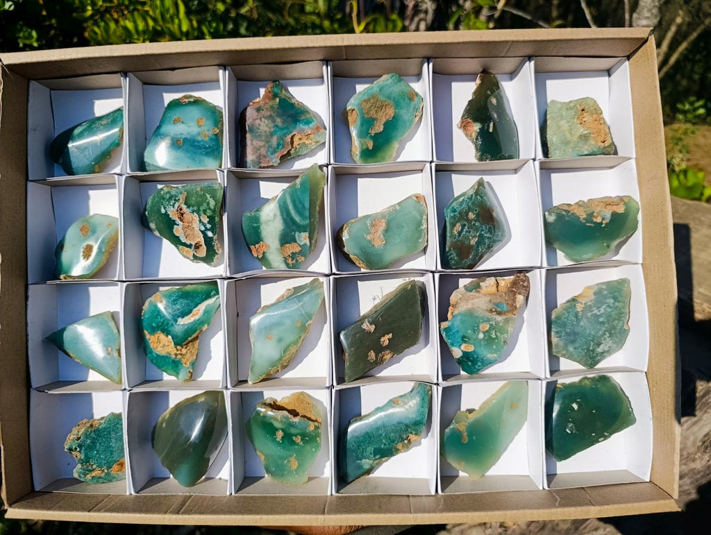 Polished on One Side Mtorolite Chrysoprase Slices x 24 From Mutorashanga, Zimbabwe - Toprock Gemstones and Minerals 