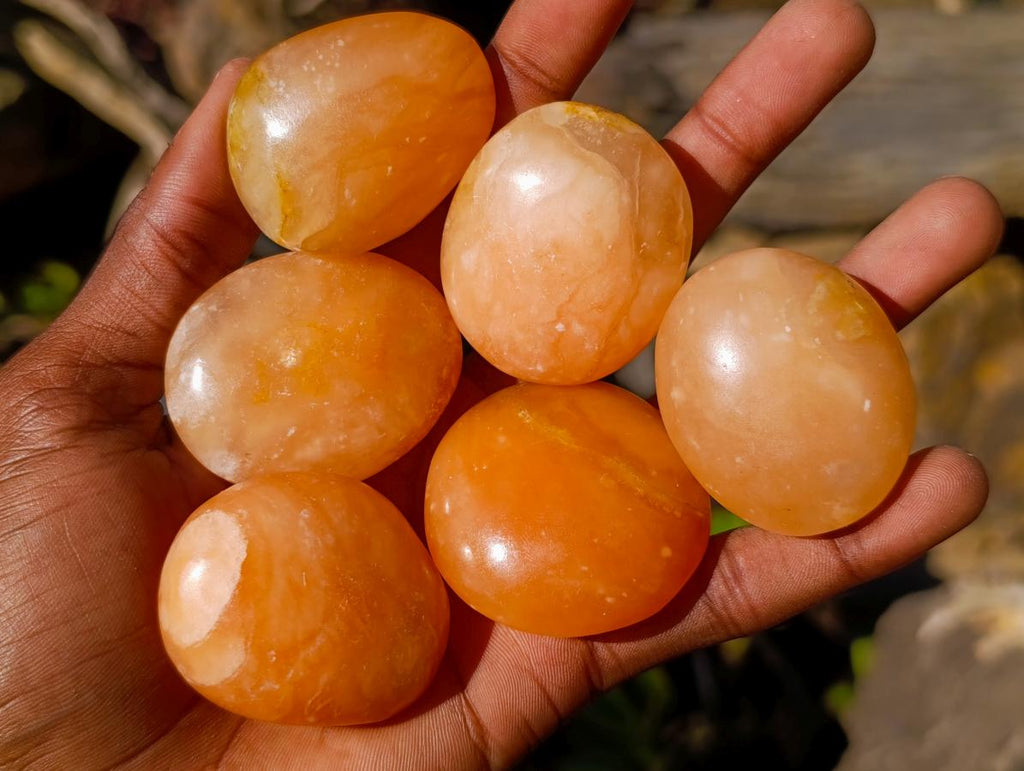 Polished Orange Twist Calcite Galets x 34 From Maevantanana, Madagascar - Toprock Gemstones and Minerals 