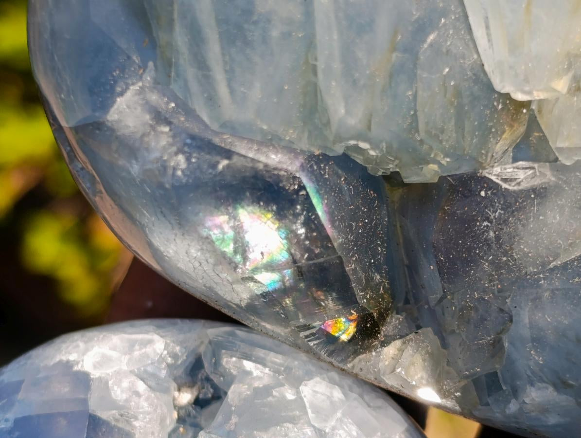 Polished Blue Celestite Hearts x 2 From Sakoany, Madagascar - Toprock Gemstones and Minerals 