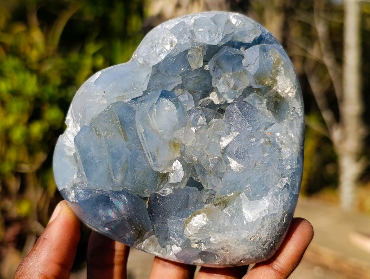 Polished Blue Celestite Hearts x 2 From Sakoany, Madagascar - Toprock Gemstones and Minerals 