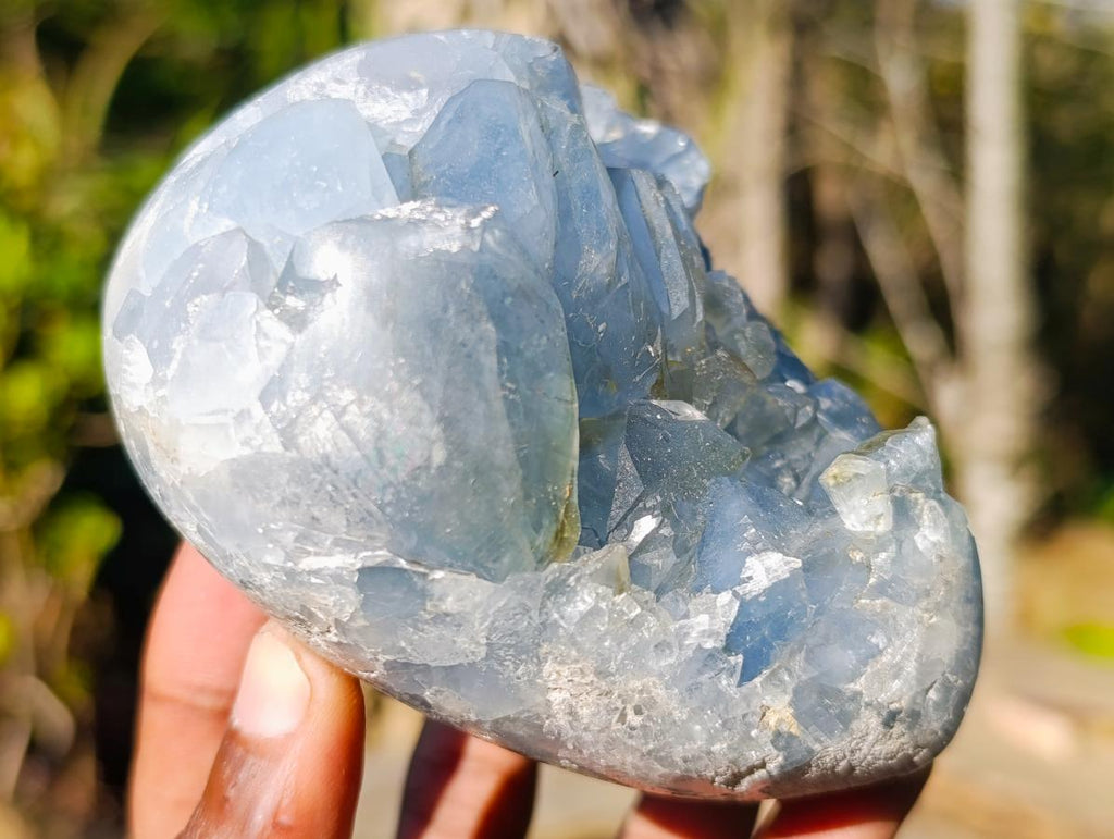 Polished Blue Celestite Hearts x 2 From Sakoany, Madagascar - Toprock Gemstones and Minerals 