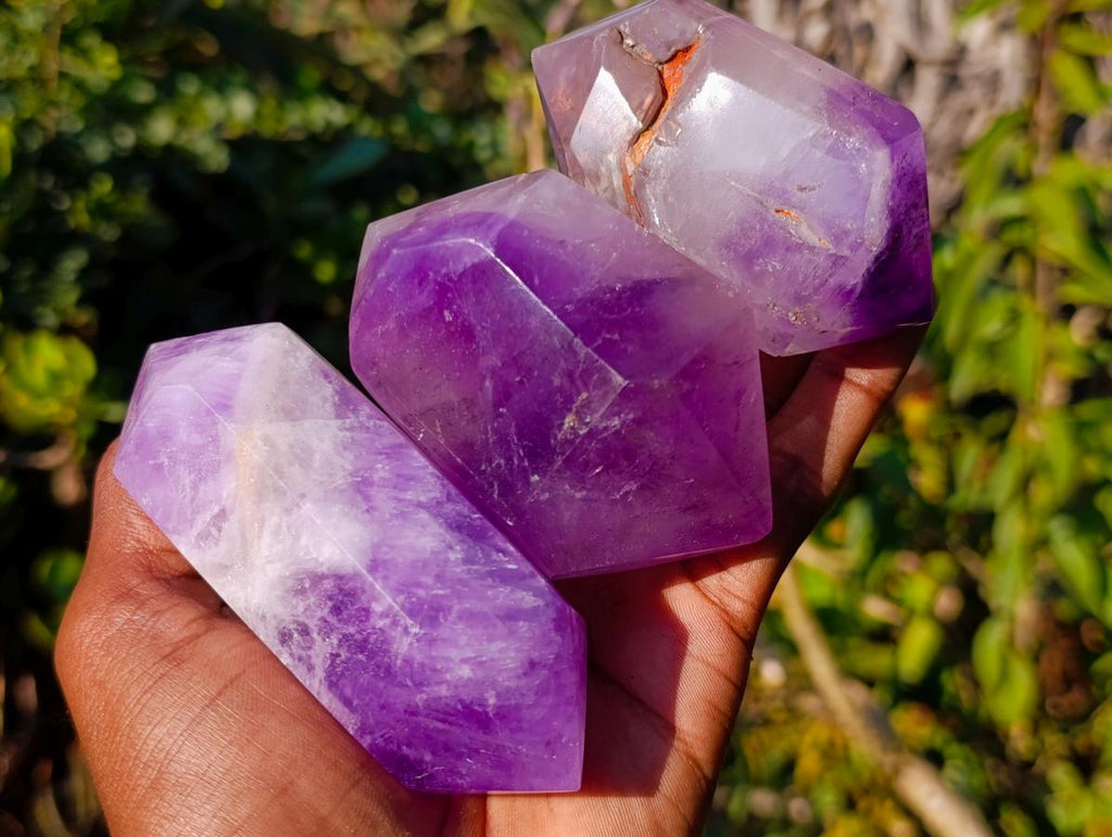 Polished Mixed Window Amethyst Crystals x 6 From Akansobe, Madagascar - Toprock Gemstones and Minerals 