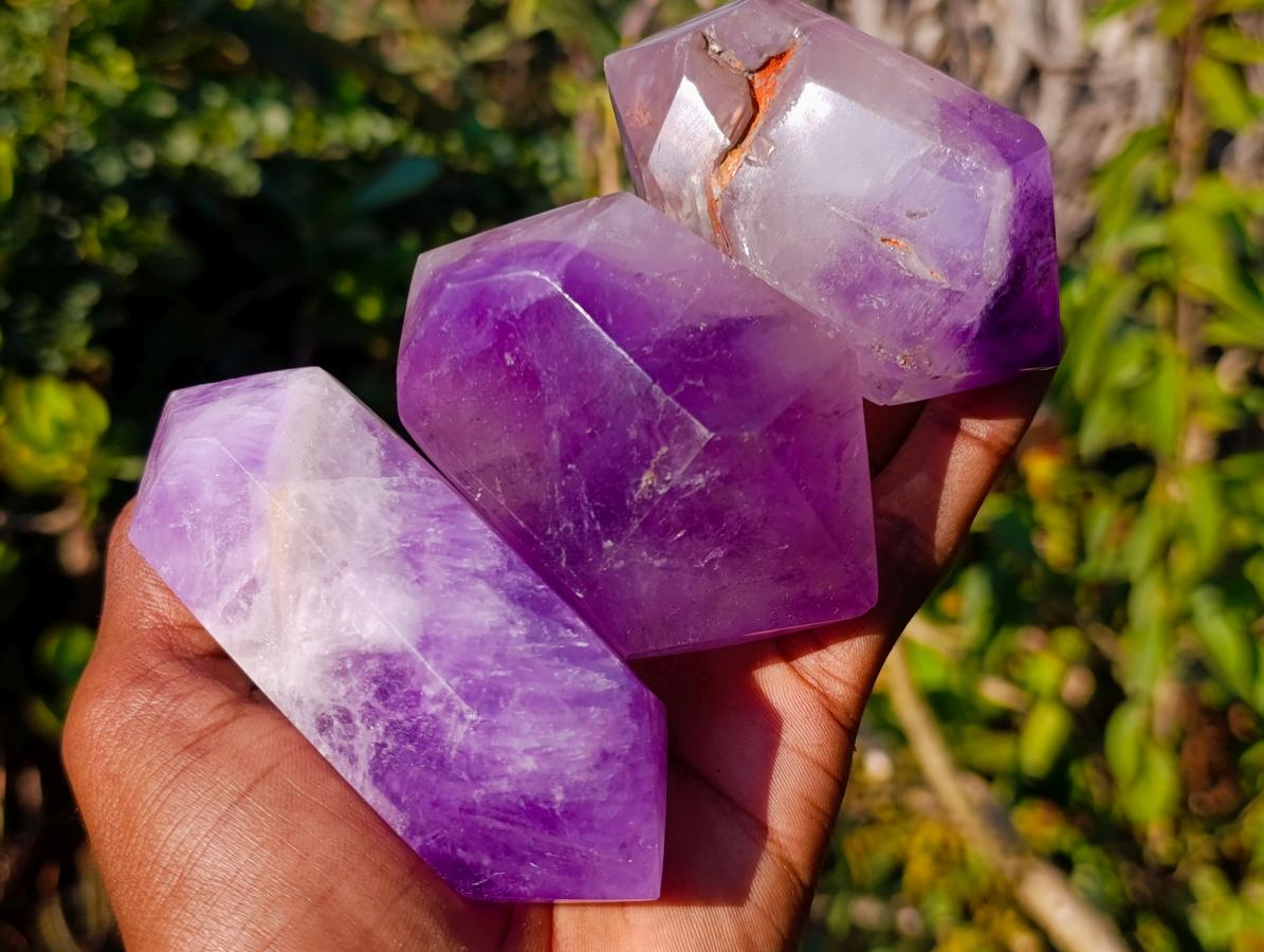 Polished Mixed Window Amethyst Crystals x 6 From Akansobe, Madagascar - Toprock Gemstones and Minerals 