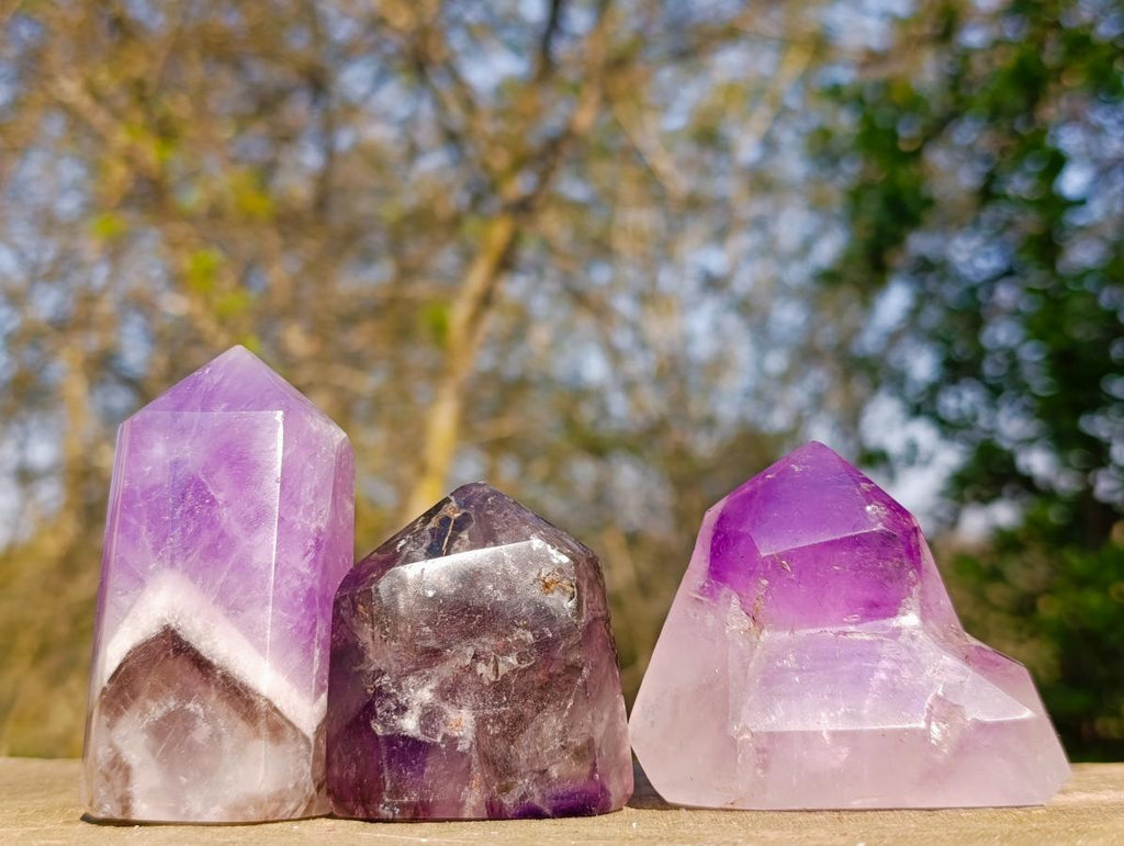 Polished Mixed Window Amethyst Crystals x 6 From Akansobe, Madagascar - Toprock Gemstones and Minerals 