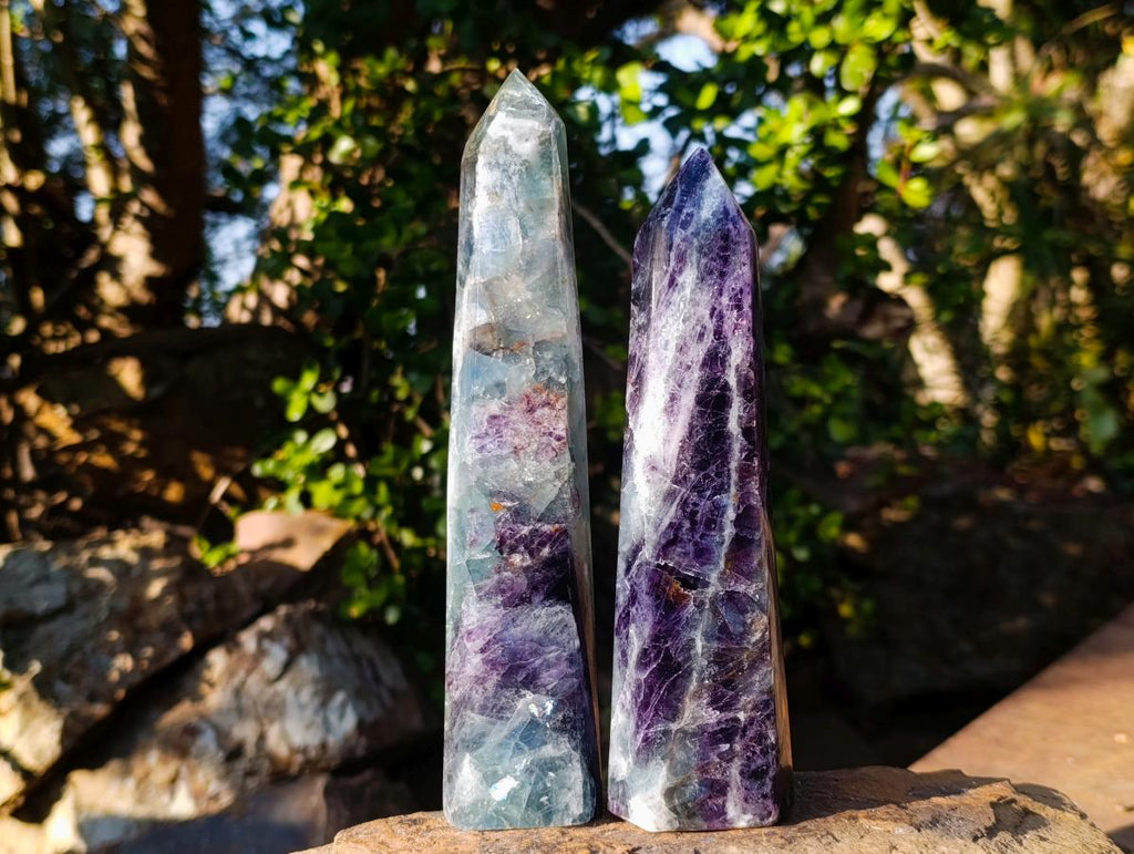 Polished Watermelon Fluorite Display Crystals x 3 From Uis, Namibia - Toprock Gemstones and Minerals 
