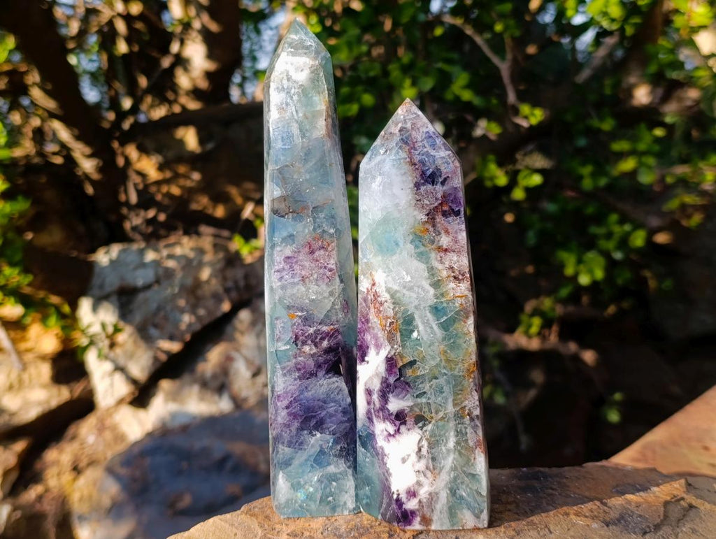 Polished Watermelon Fluorite Display Crystals x 3 From Uis, Namibia - Toprock Gemstones and Minerals 
