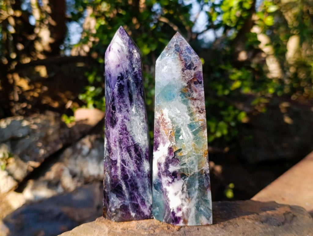 Polished Watermelon Fluorite Display Crystals x 3 From Uis, Namibia - Toprock Gemstones and Minerals 