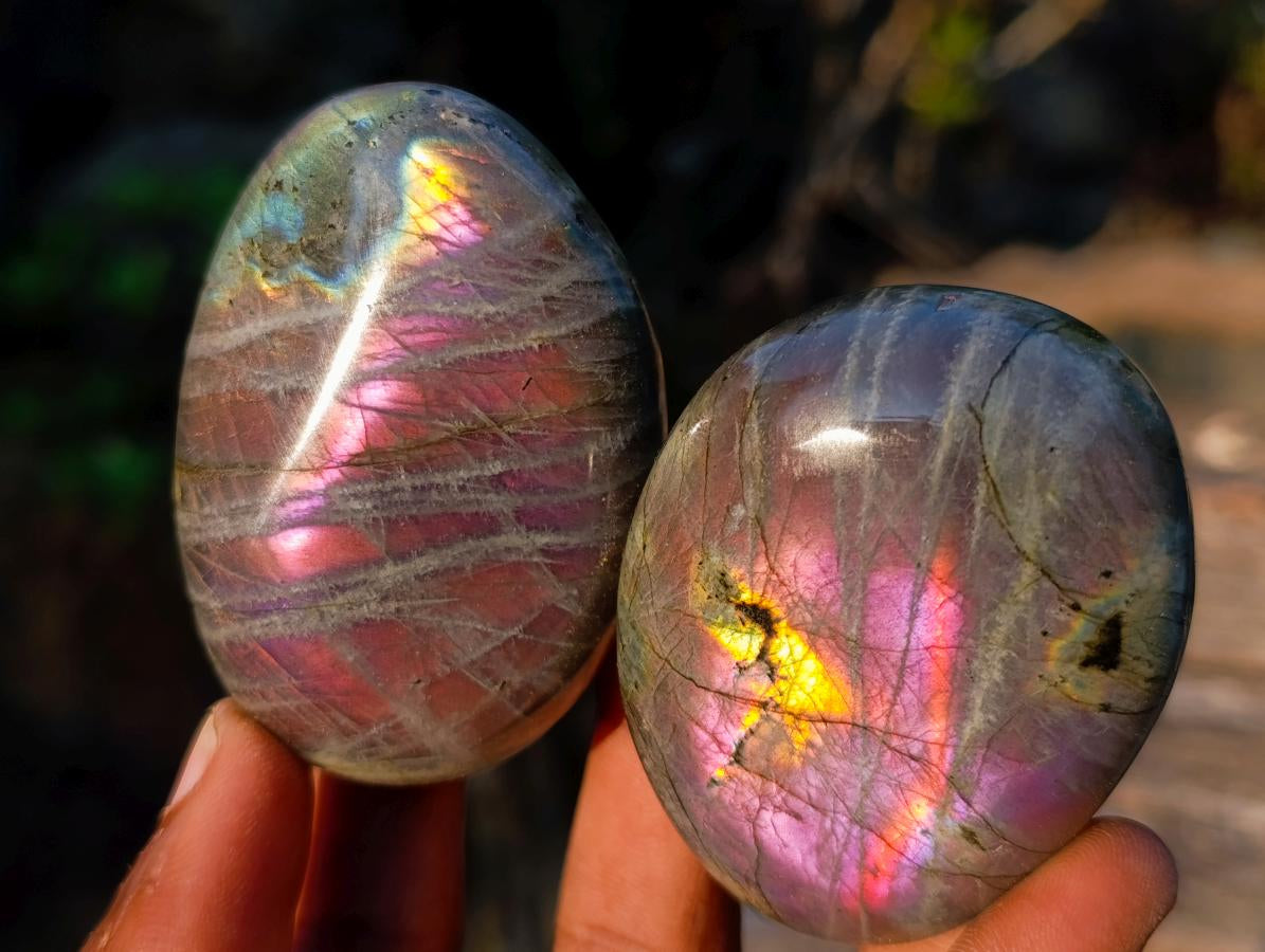 Polished Rare Purple Sunset Flash Labradorite Palm Stones x 12 From Madagascar - Toprock Gemstones and Minerals 