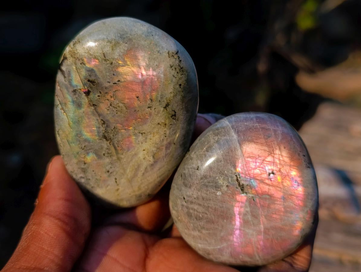 Polished Rare Purple Sunset Flash Labradorite Palm Stones x 12 From Madagascar - Toprock Gemstones and Minerals 
