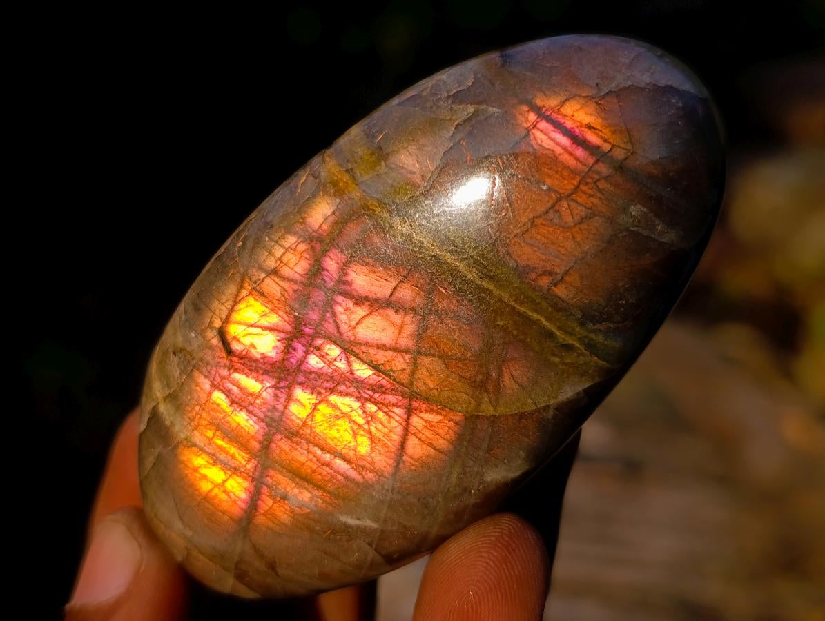 Polished Rare Purple Sunset Flash Labradorite Palm Stones x 12 From Madagascar - Toprock Gemstones and Minerals 