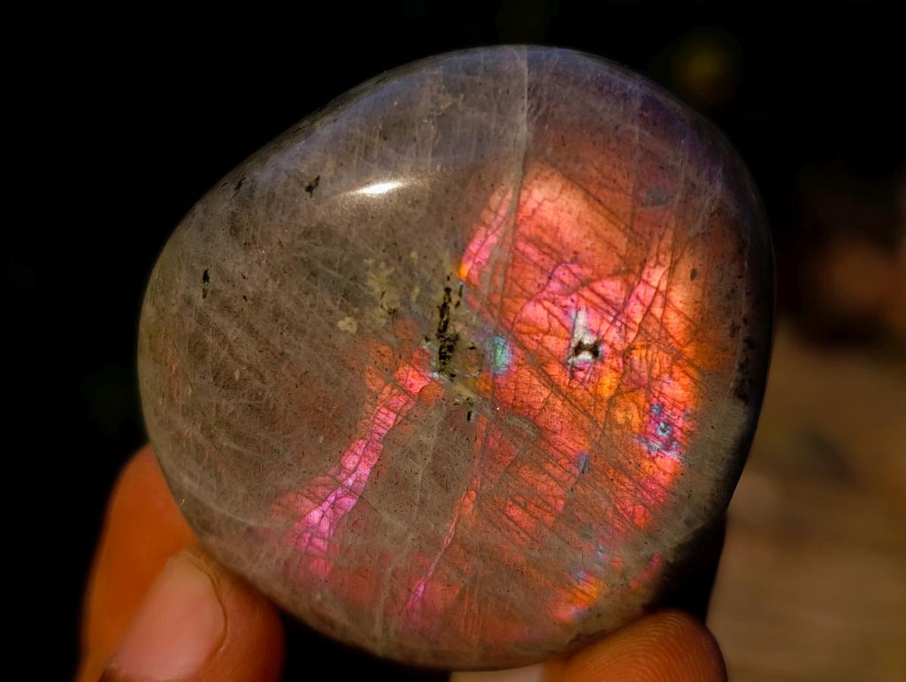 Polished Rare Purple Sunset Flash Labradorite Palm Stones x 12 From Madagascar - Toprock Gemstones and Minerals 