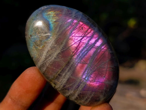 Polished Rare Purple Sunset Flash Labradorite Palm Stones x 12 From Madagascar - Toprock Gemstones and Minerals 