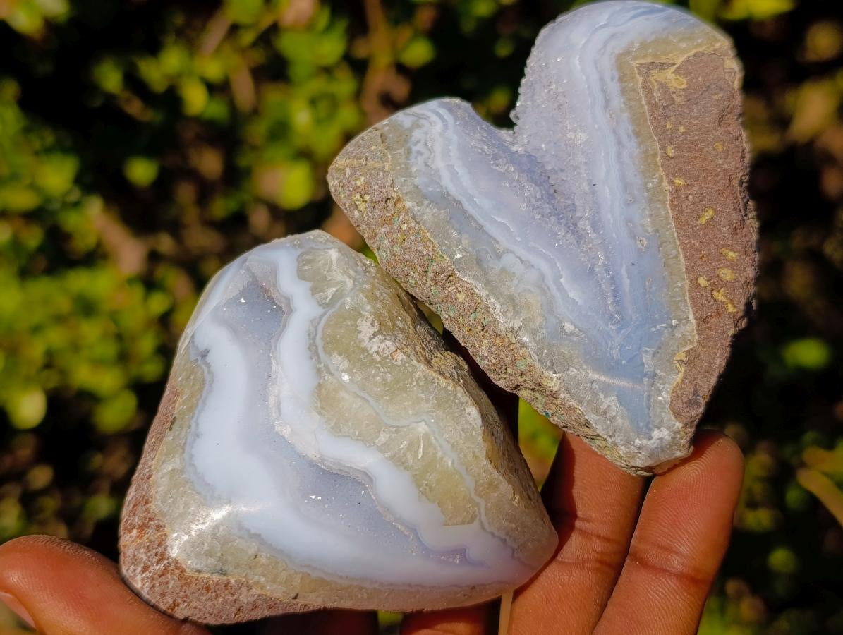 Polished on One Side Blue Lace Agate Geodes x 12 From Nsanje, Malawi - Toprock Gemstones and Minerals 