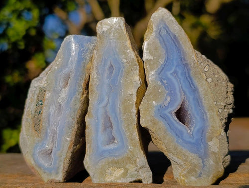 Polished on One Side Blue Lace Agate Geodes x 12 From Nsanje, Malawi - Toprock Gemstones and Minerals 