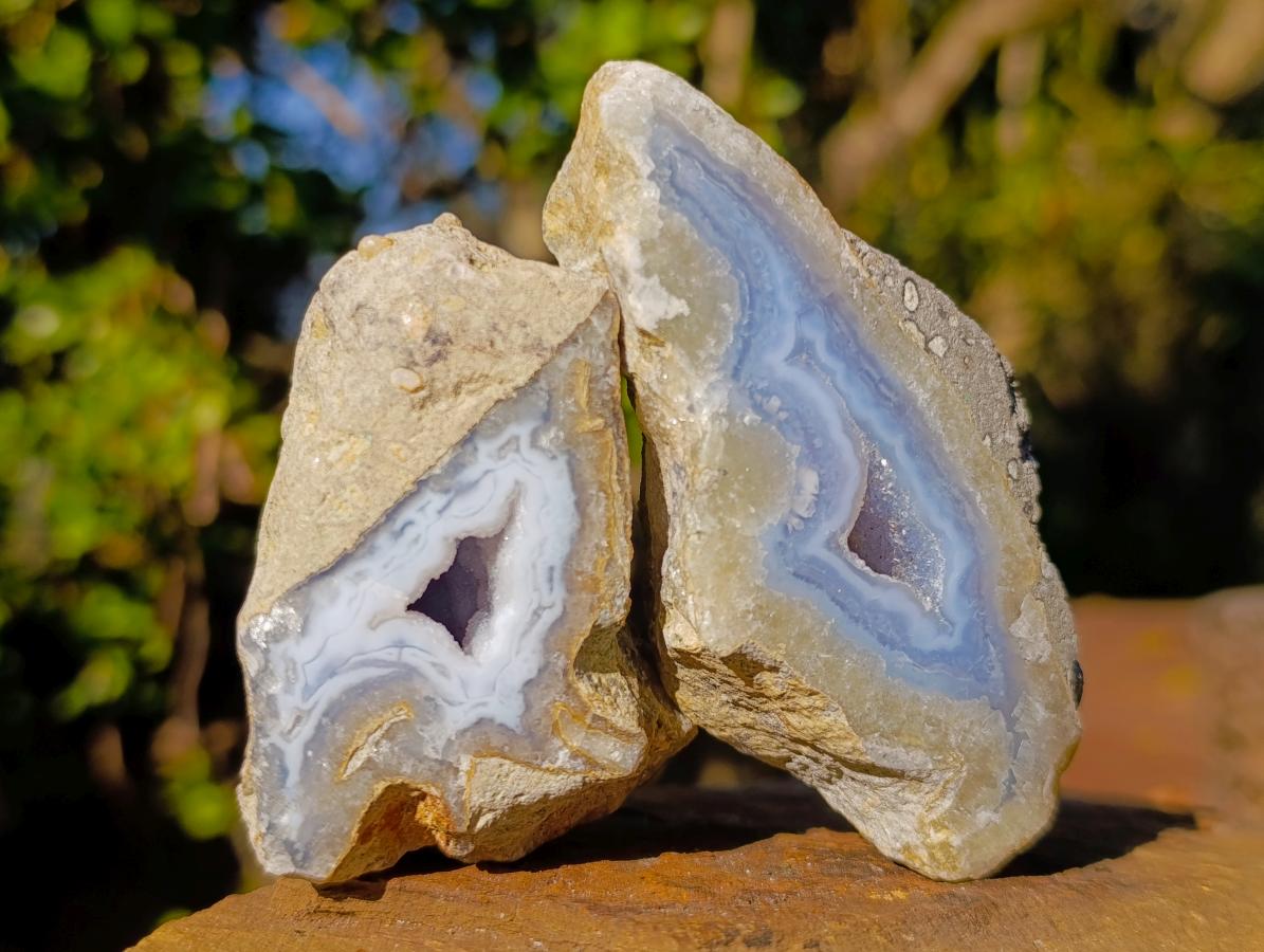 Polished on One Side Blue Lace Agate Geodes x 12 From Nsanje, Malawi - Toprock Gemstones and Minerals 