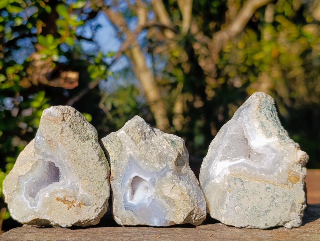 Polished on One Side Blue Lace Agate Geodes x 12 From Nsanje, Malawi - Toprock Gemstones and Minerals 