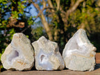 Polished on One Side Blue Lace Agate Geodes x 12 From Nsanje, Malawi - Toprock Gemstones and Minerals 