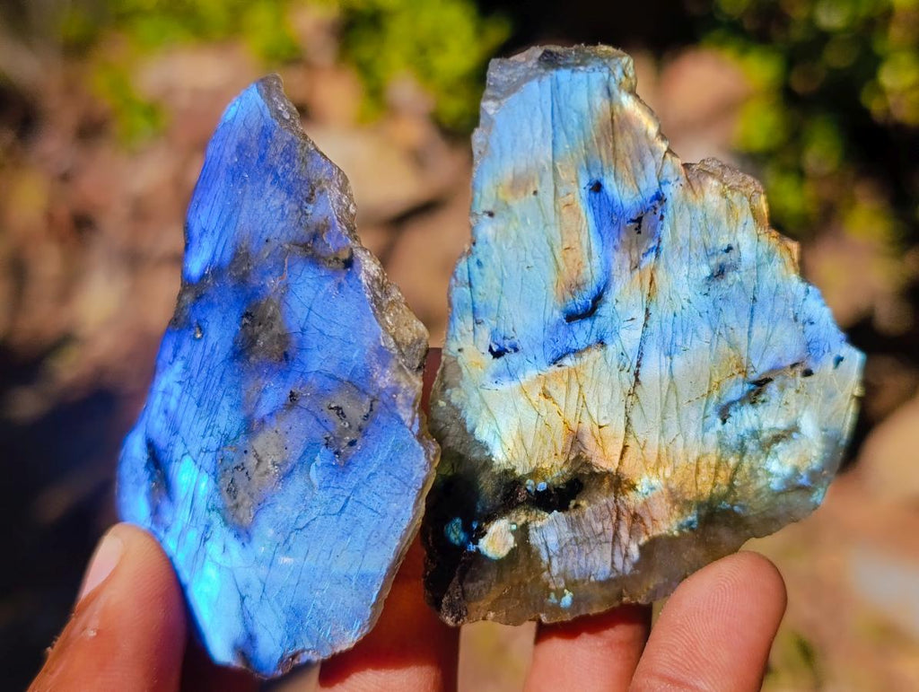 Polished on One Side Labradorite Slices x 35 From Madagascar - Toprock Gemstones and Minerals 