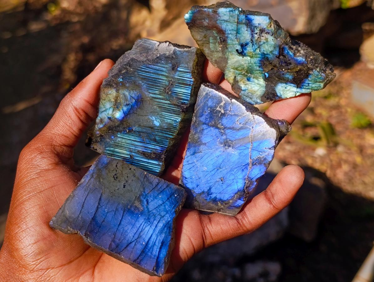 Polished on One Side Labradorite Slices x 35 From Madagascar - Toprock Gemstones and Minerals 