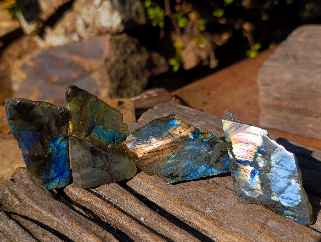 Polished on One Side Labradorite Slices x 35 From Madagascar - Toprock Gemstones and Minerals 