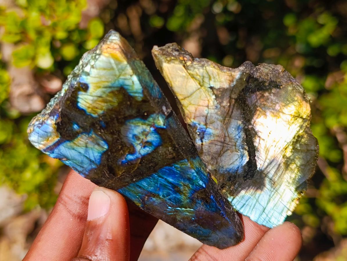 Polished on One Side Labradorite Slices x 35 From Madagascar - Toprock Gemstones and Minerals 
