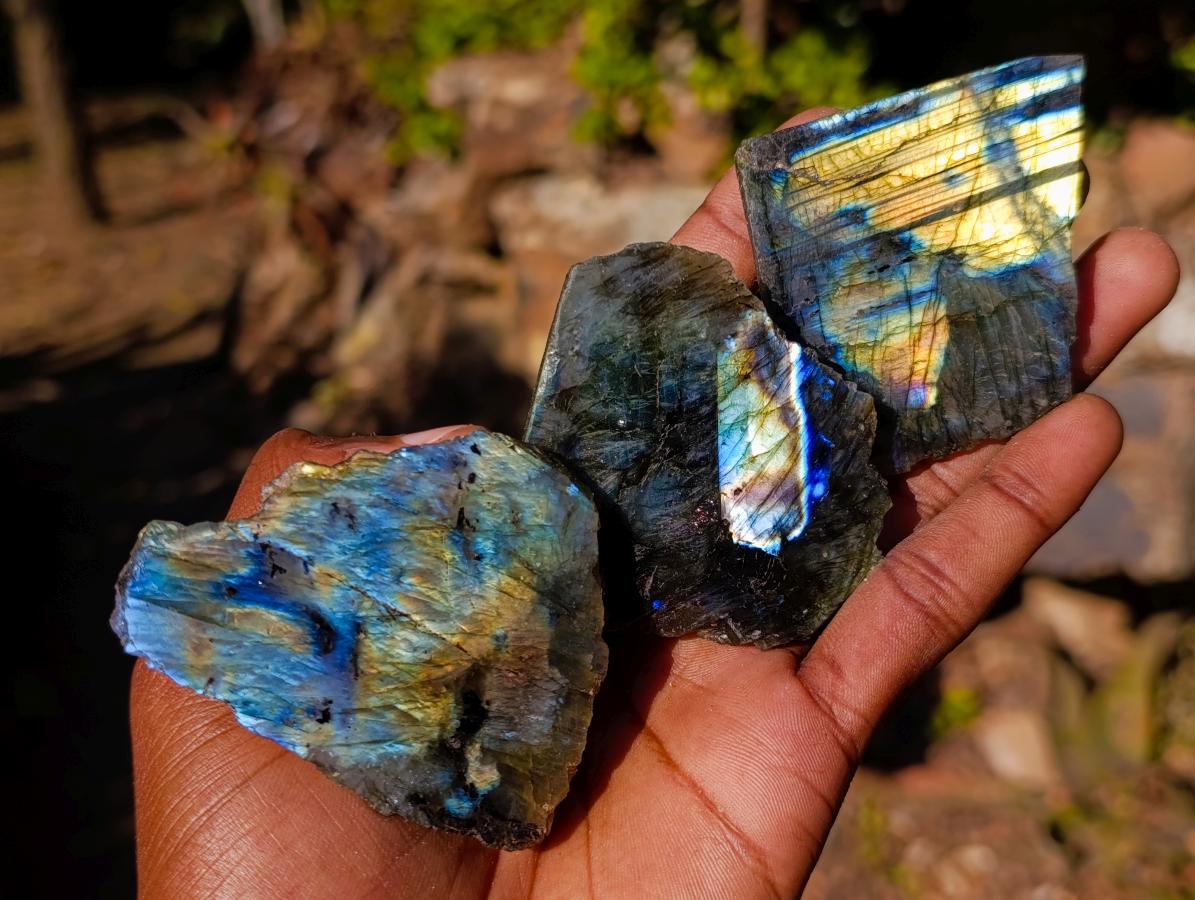 Polished on One Side Labradorite Slices x 35 From Madagascar - Toprock Gemstones and Minerals 