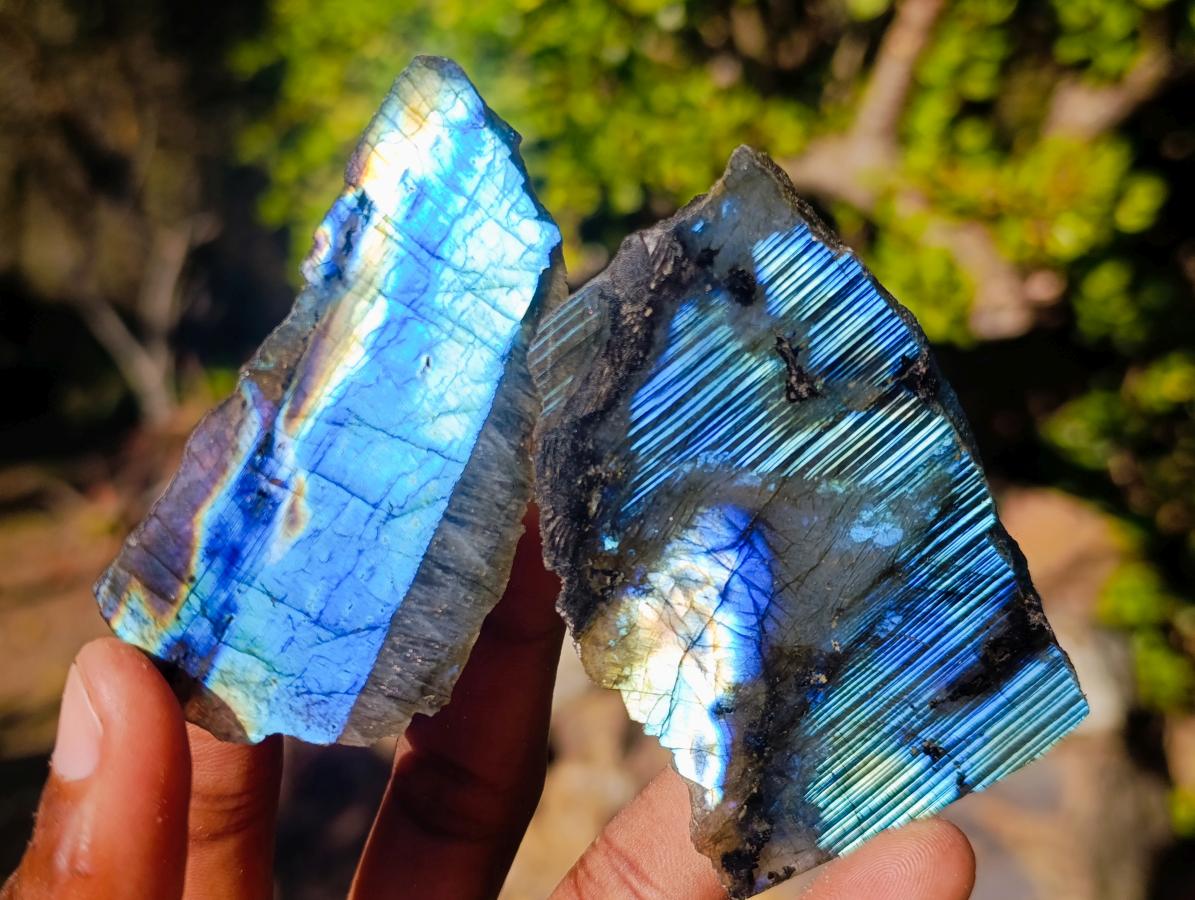 Polished on One Side Labradorite Slices x 35 From Madagascar - Toprock Gemstones and Minerals 