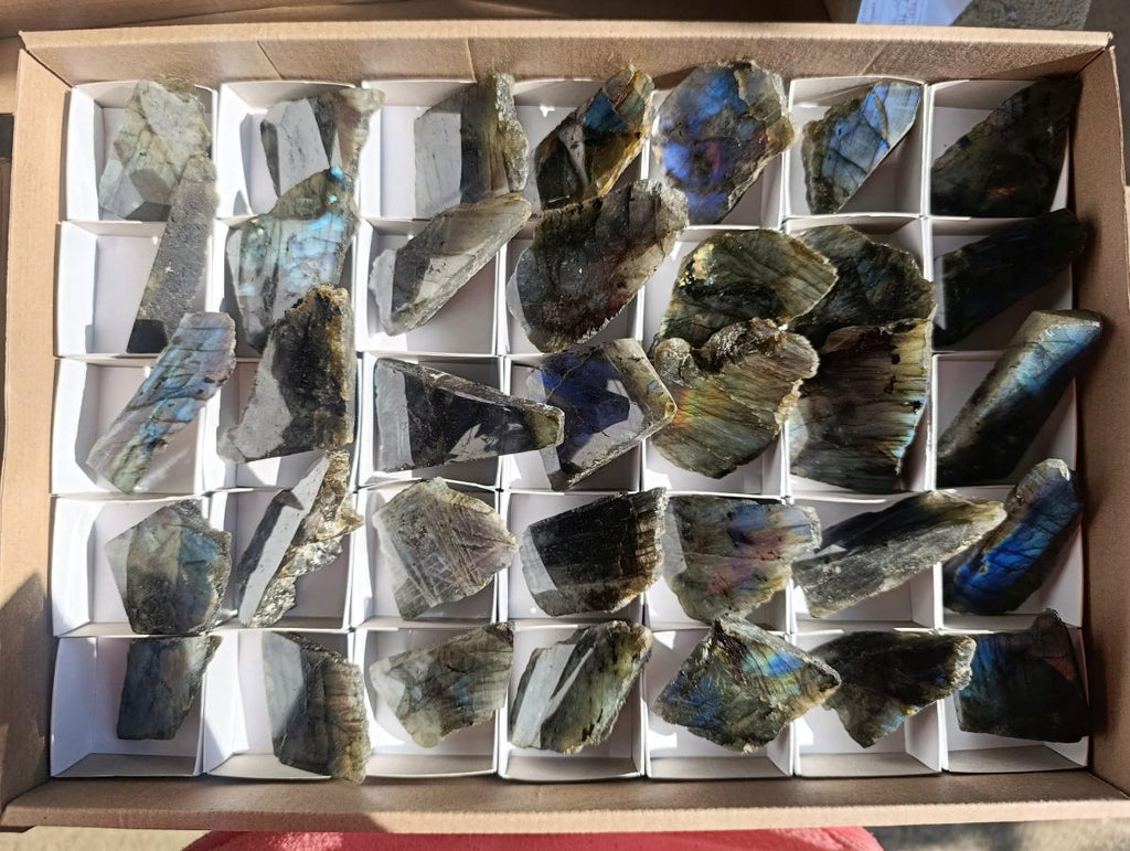 Polished on One Side Labradorite Slices x 35 From Madagascar - Toprock Gemstones and Minerals 