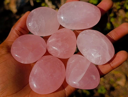 Polished Gemmy Rose Quartz Palm Stones x 29 From Madagascar - Toprock Gemstones and Minerals 