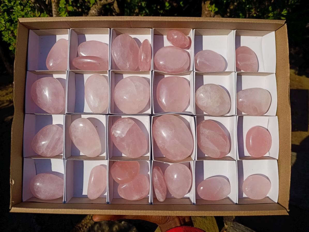 Polished Gemmy Rose Quartz Palm Stones x 29 From Madagascar - Toprock Gemstones and Minerals 