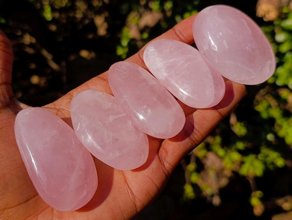 Polished Gemmy Rose Quartz Palm Stones x 29 From Madagascar - Toprock Gemstones and Minerals 