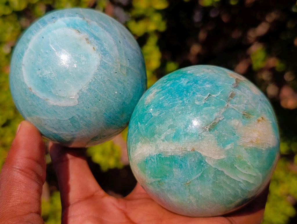 Polished Amazonite Spheres x 3 From Madagascar - Toprock Gemstones and Minerals 