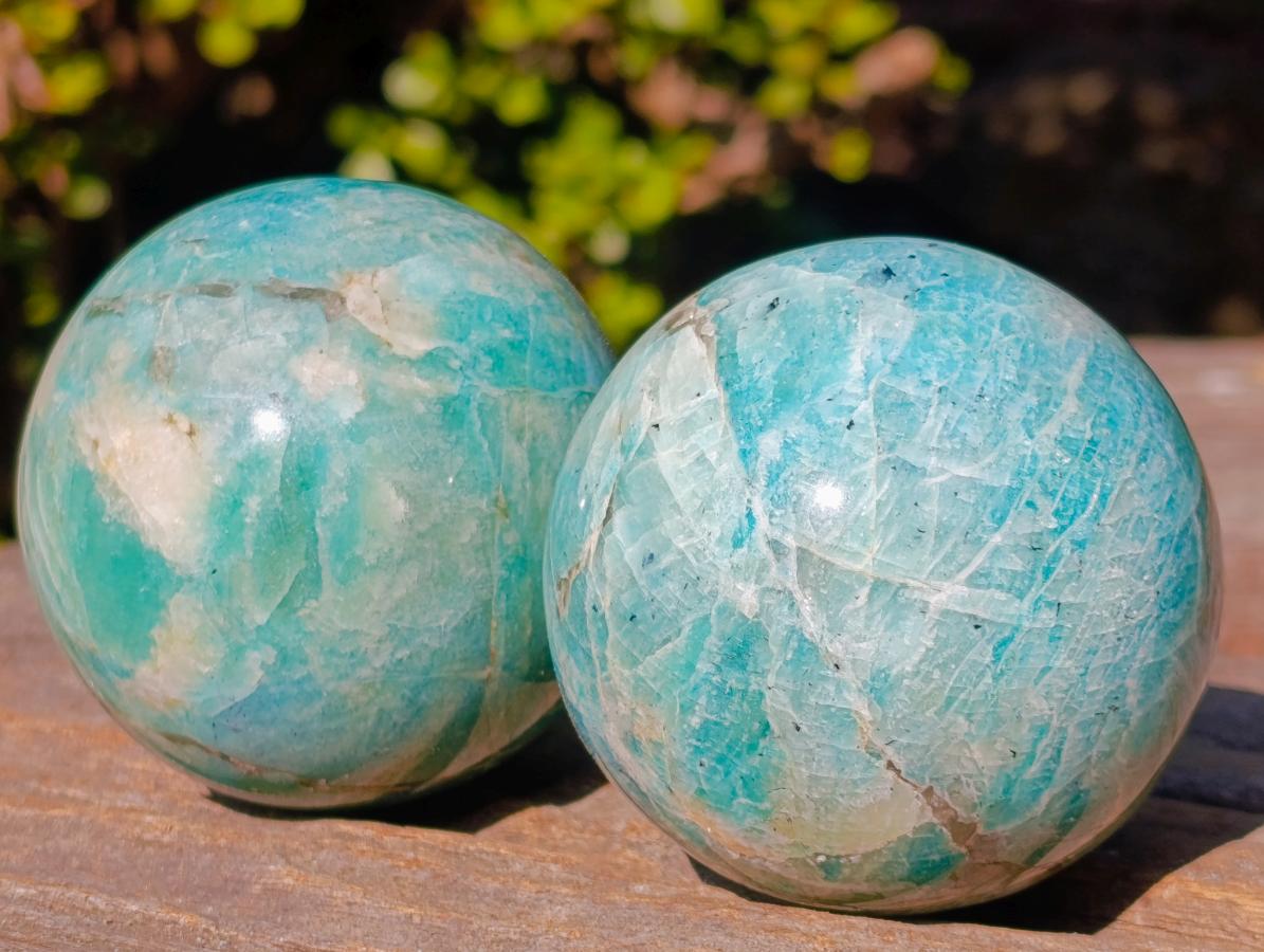 Polished Amazonite Spheres x 3 From Madagascar - Toprock Gemstones and Minerals 