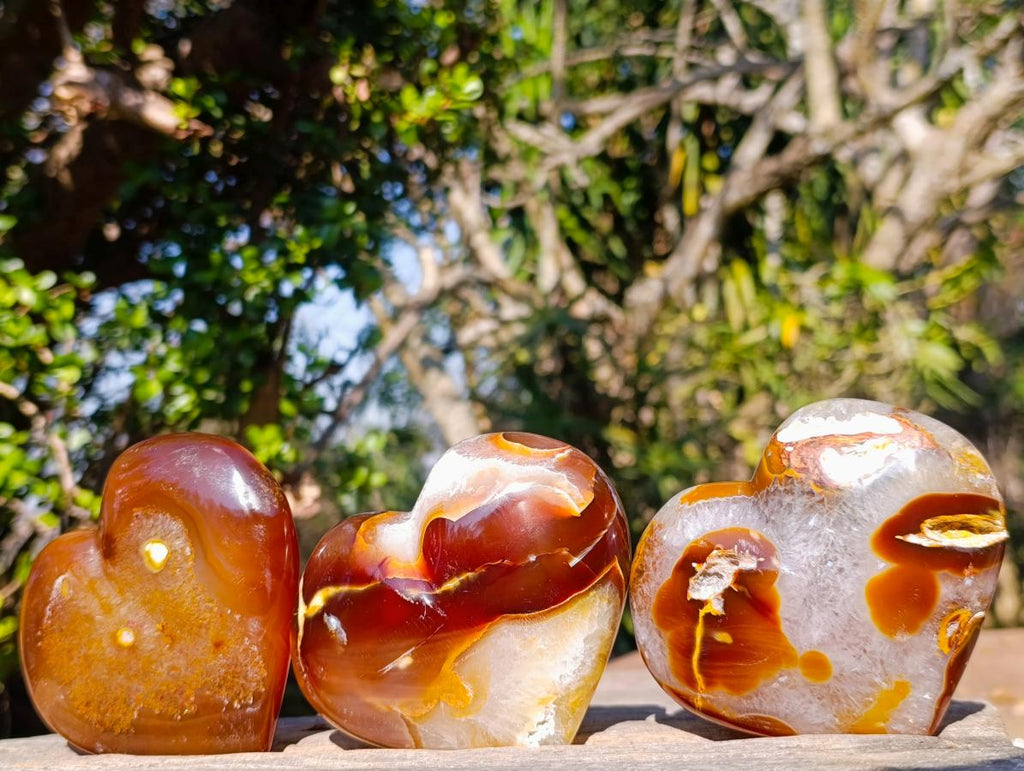 Polished Lemur Island Red Agate Crystalline Hearts x 3 From Nosy Varika, Madagascar - Toprock Gemstones and Minerals 