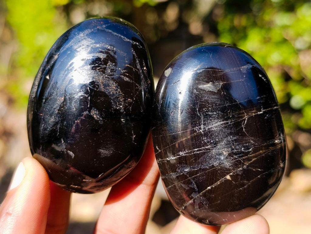 Polished Black Tourmaline Galets x 12 From Madagascar - Toprock Gemstones and Minerals 