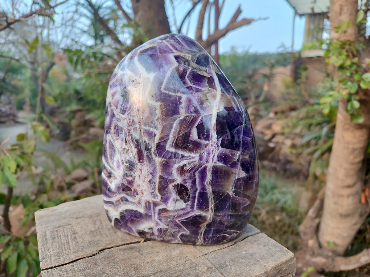Polished Large Purple Chevron Amethyst Standing Display Piece x 1 From Madagascar - Toprock Gemstones and Minerals 