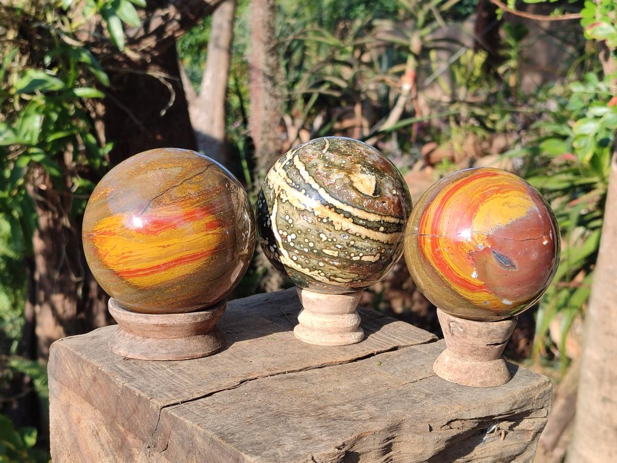 Polished Ocean Jasper Spheres x 3 From Northwest Coast, Madagascar - Toprock Gemstones and Minerals 
