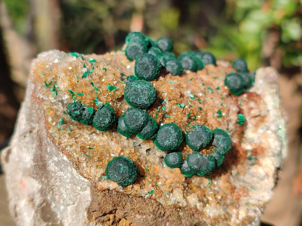Natural Ball Malachite Specimens Coated with Drusy Quartz on Dolomite x 2 From Mindingi Mine, Congo - Toprock Gemstones and Minerals 
