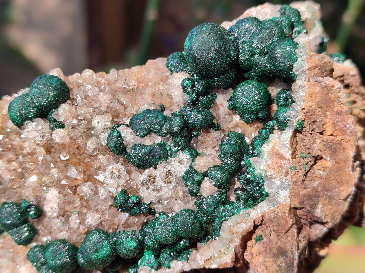 Natural Ball Malachite Specimens Coated with Drusy Quartz on Dolomite x 2 From Mindingi Mine, Congo - Toprock Gemstones and Minerals 