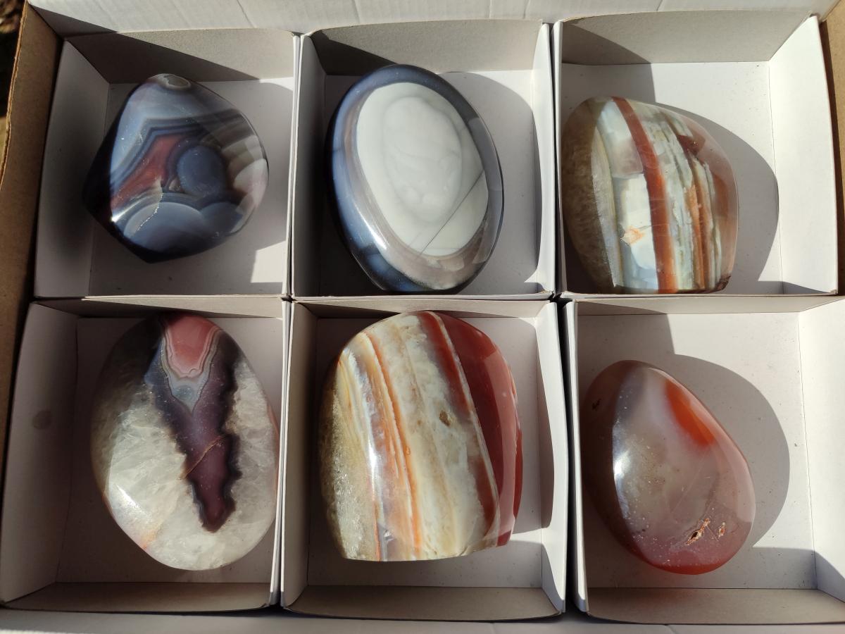 Polished Red Shashe River Agate Standing Display Pieces and Free Forms x 6 From Shashe River, Zimbabwe - Toprock Gemstones and Minerals 