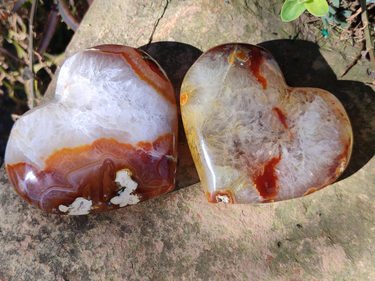 Polished Lemur Island Agate Hearts x 4 From Nosy Varika, Madagascar - Toprock Gemstones and Minerals 