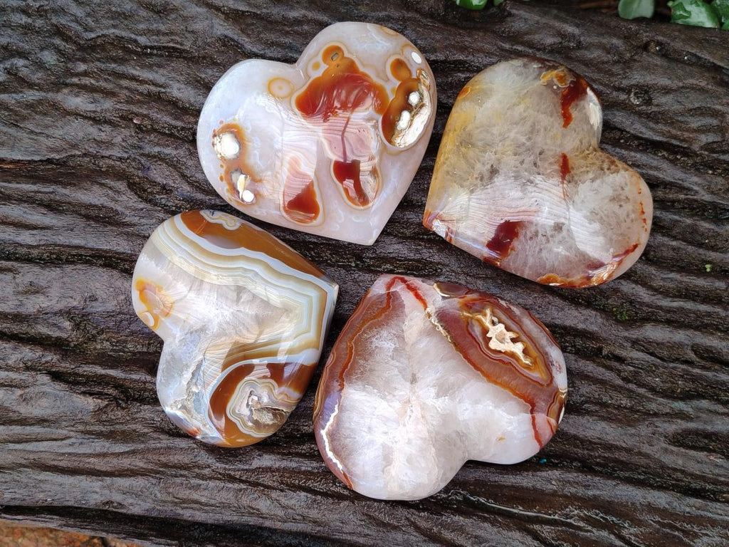 Polished Lemur Island Agate Hearts x 4 From Nosy Varika, Madagascar - Toprock Gemstones and Minerals 