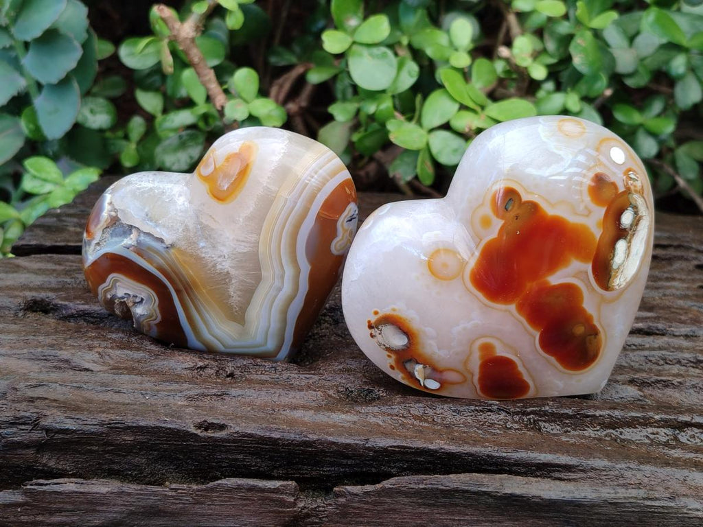 Polished Lemur Island Agate Hearts x 4 From Nosy Varika, Madagascar - Toprock Gemstones and Minerals 