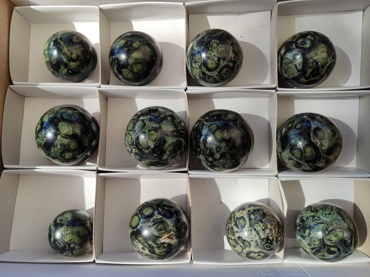 Polished Stromatolite "Kambaba Jasper" Spheres x 12 From Katsepy, Madagascar - Toprock Gemstones and Minerals 
