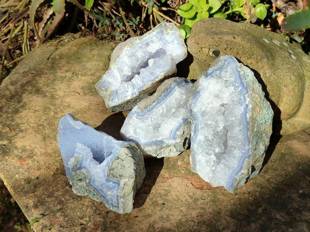 Natural Large Blue Lace Agate Geode Specimens x 6 From Nsanje, Malawi - Toprock Gemstones and Minerals 