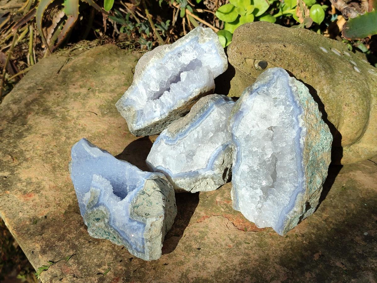 Natural Large Blue Lace Agate Geode Specimens x 6 From Nsanje, Malawi - Toprock Gemstones and Minerals 